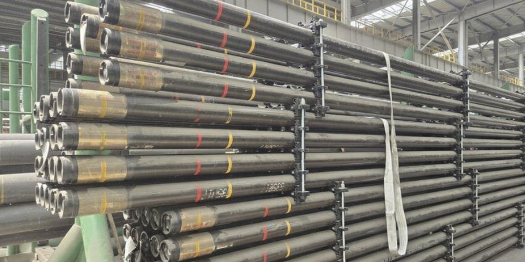 OCTG tubing and casing pipes stacked in yard